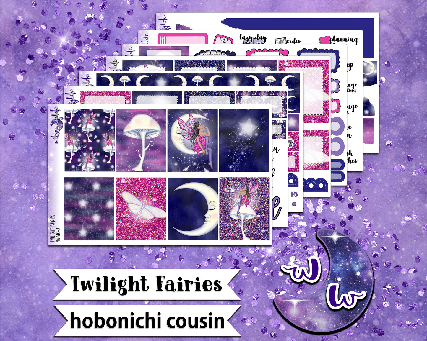 Twilight Fairies full weekly sticker kit, HOBONICHI COUSIN format, a la carte and bundle options. WW310