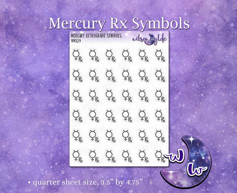 Mercury Retrograde symbols planner stickers, WW129