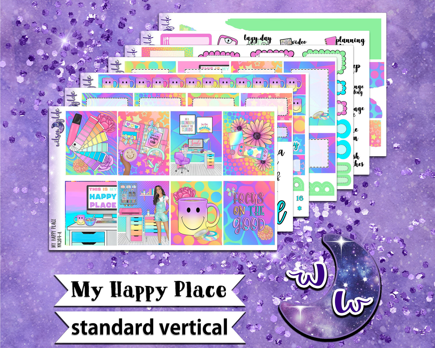 My Happy Place full weekly sticker kit, STANDARD VERTICAL format, a la carte and bundle options. WW284