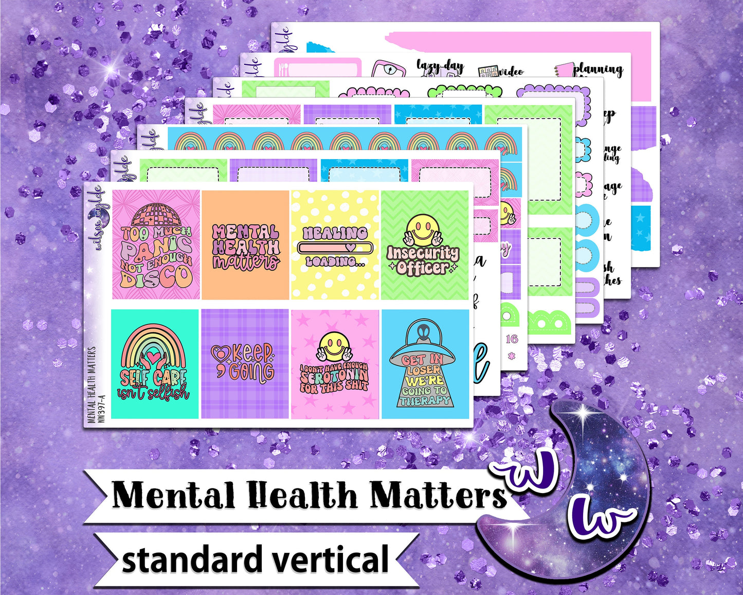 Mental Health Matters full weekly sticker kit, STANDARD VERTICAL format, a la carte and bundle options. WW397