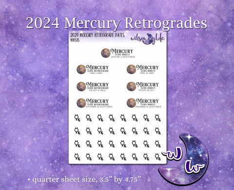 2024 Mercury Retrograde Dates planner stickers, WW515