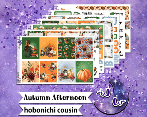 Autumn Afternoon full weekly sticker kit, HOBONICHI COUSIN format, a la carte and bundle options. WW518