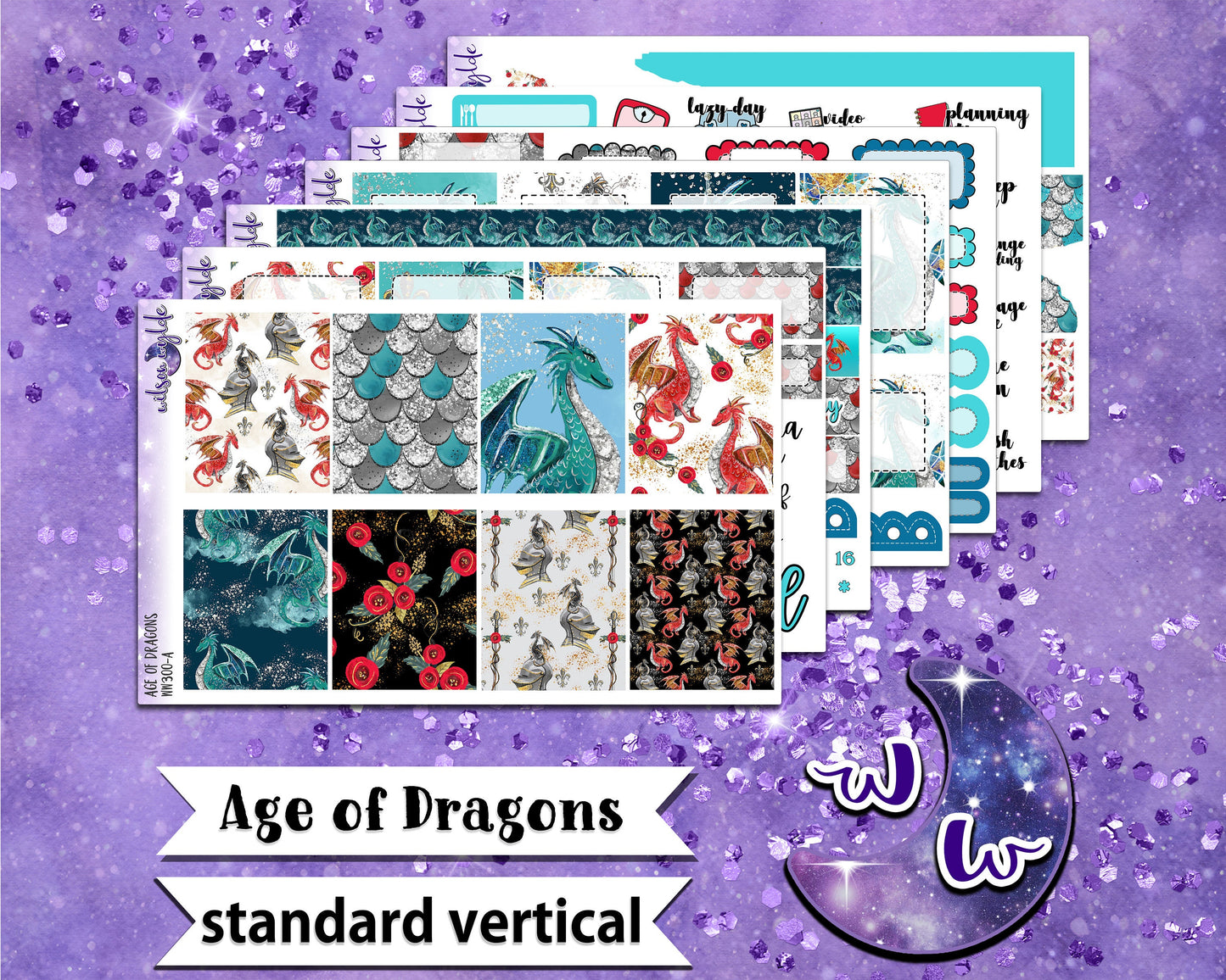 Age of Dragons full weekly sticker kit, STANDARD VERTICAL format, a la carte and bundle options. WW300