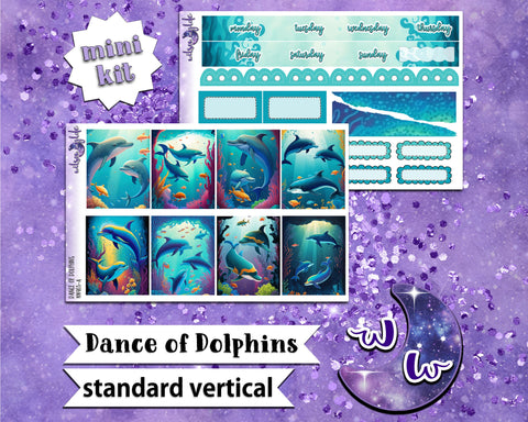 Dance of Dolphins mini weekly sticker kit, STANDARD VERTICAL format, a la carte and bundle options. WW465
