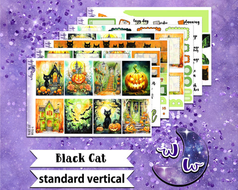 Black Cat full weekly sticker kit, STANDARD VERTICAL format, a la carte and bundle options. WW542
