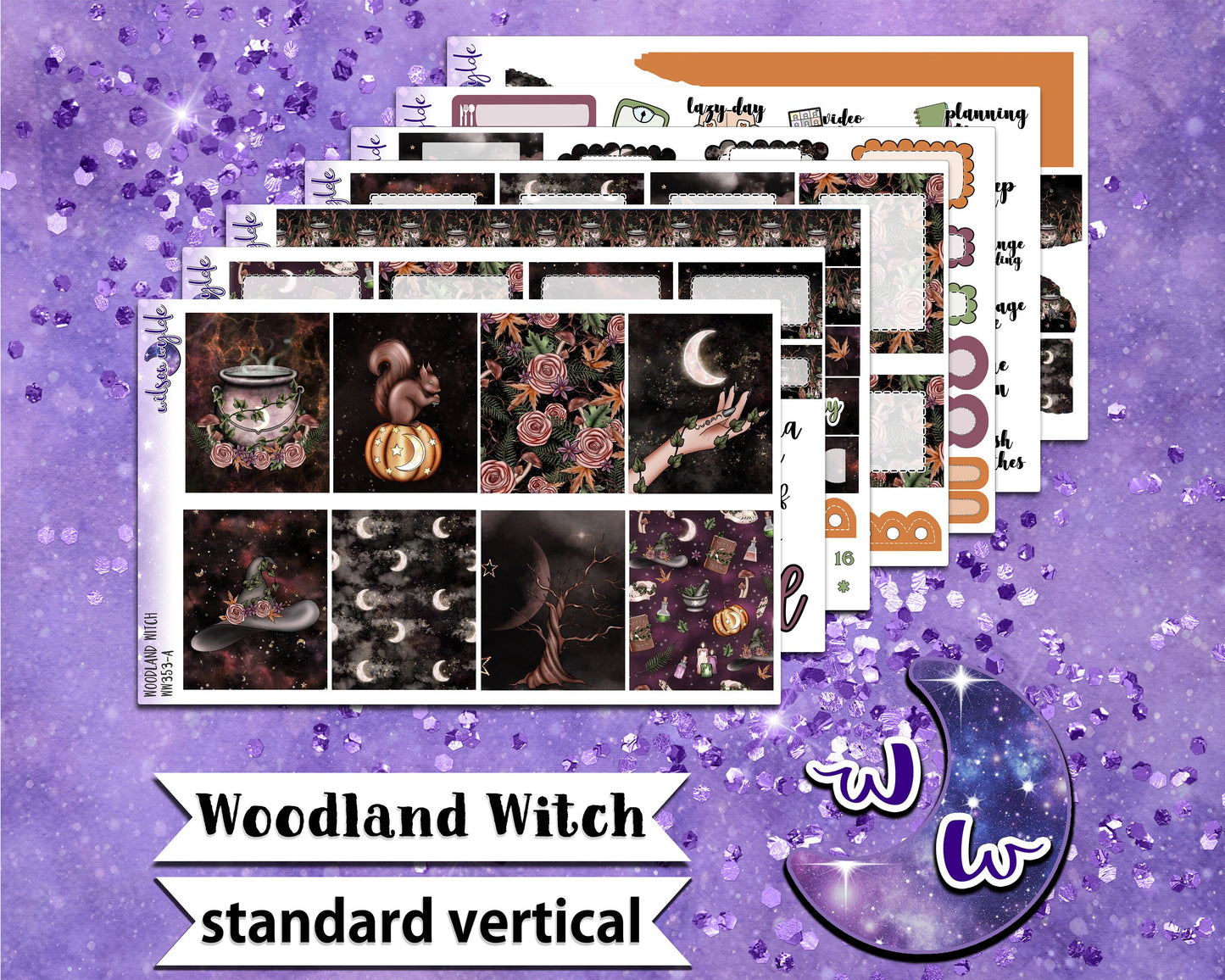 Woodland Witch full weekly sticker kit, STANDARD VERTICAL format, a la carte and bundle options. WW353