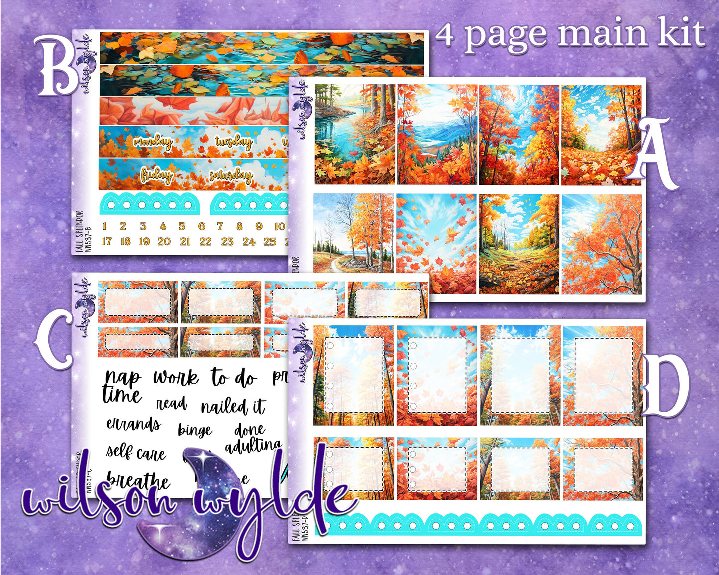 Fall Splendor full weekly sticker kit, STANDARD VERTICAL format, a la carte and bundle options. WW537