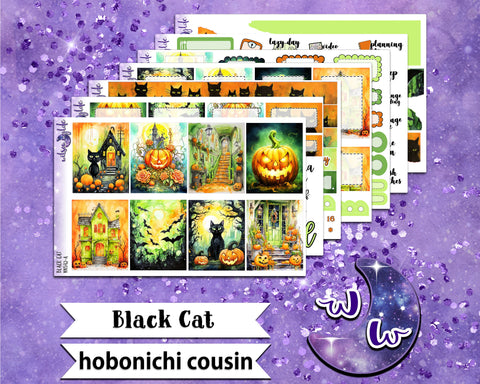 Black Cat full weekly sticker kit, HOBONICHI COUSIN format, a la carte and bundle options. WW542