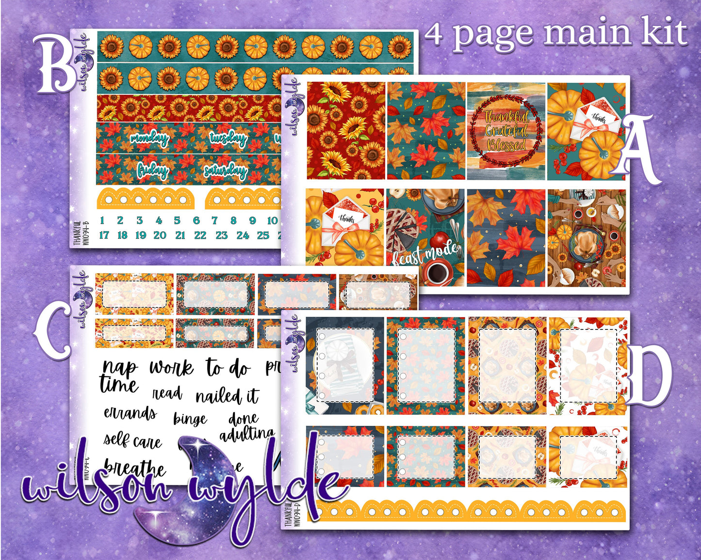 Thankful full weekly sticker kit, STANDARD VERTICAL format, a la carte and bundle options. WW094