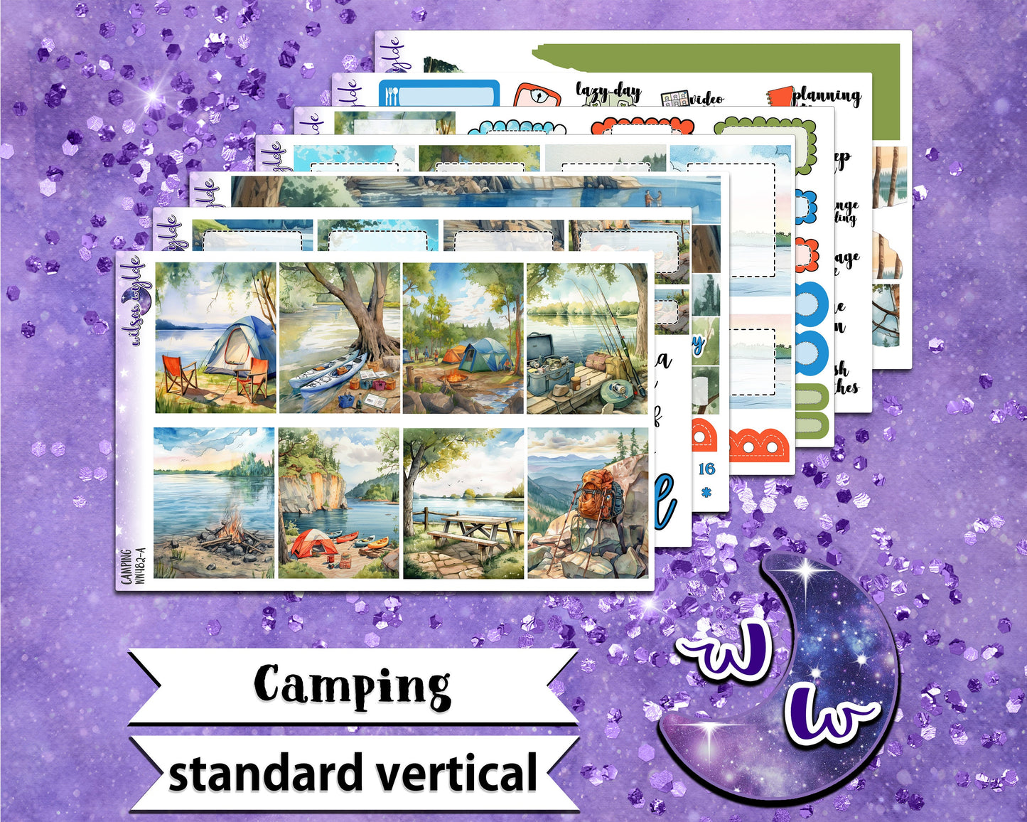 Camping full weekly sticker kit, STANDARD VERTICAL format, a la carte and bundle options. WW482