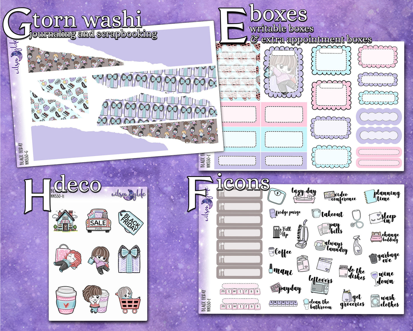 OVERSTOCK Black Friday full weekly sticker kit, STANDARD VERTICAL format, WW550