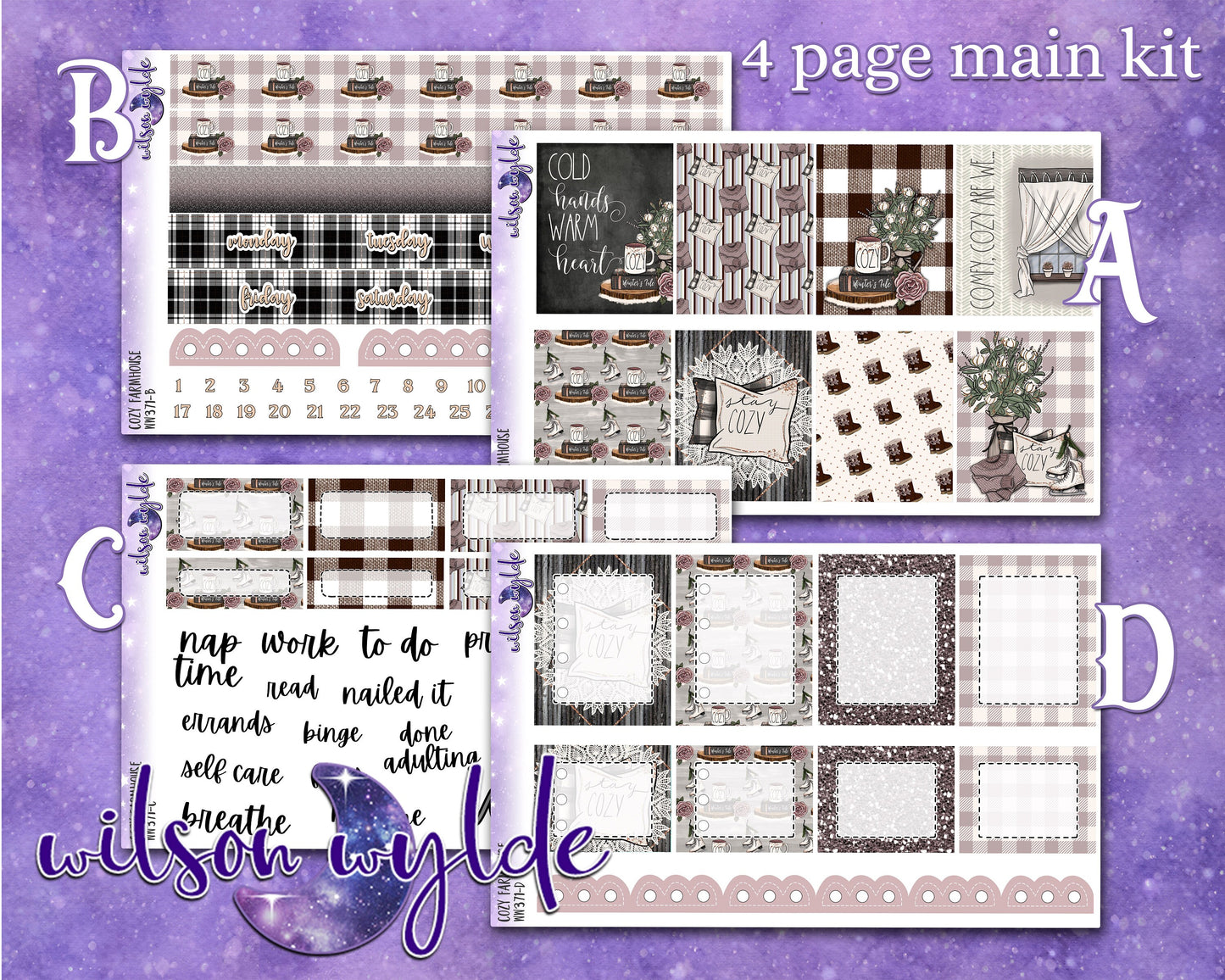 OVERSTOCK Cozy Farmhouse full weekly sticker kit, STANDARD VERTICAL format, WW371