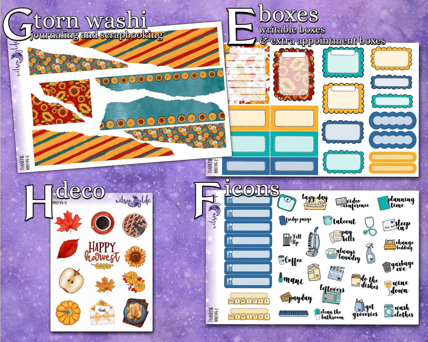Thankful full weekly sticker kit, STANDARD VERTICAL format, a la carte and bundle options. WW094