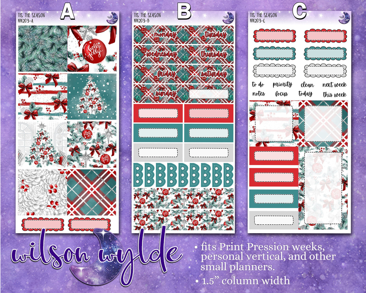 Tis the Season weekly sticker kit, VERTICAL WEEKS format, Print Pression weeks, a la carte and bundle options. WW203