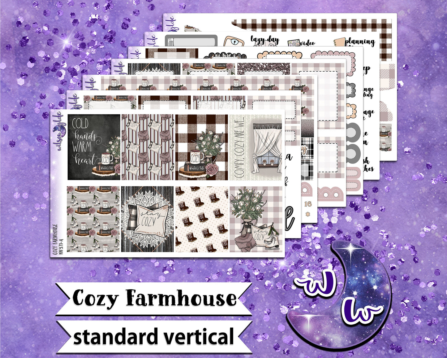 OVERSTOCK Cozy Farmhouse full weekly sticker kit, STANDARD VERTICAL format, WW371