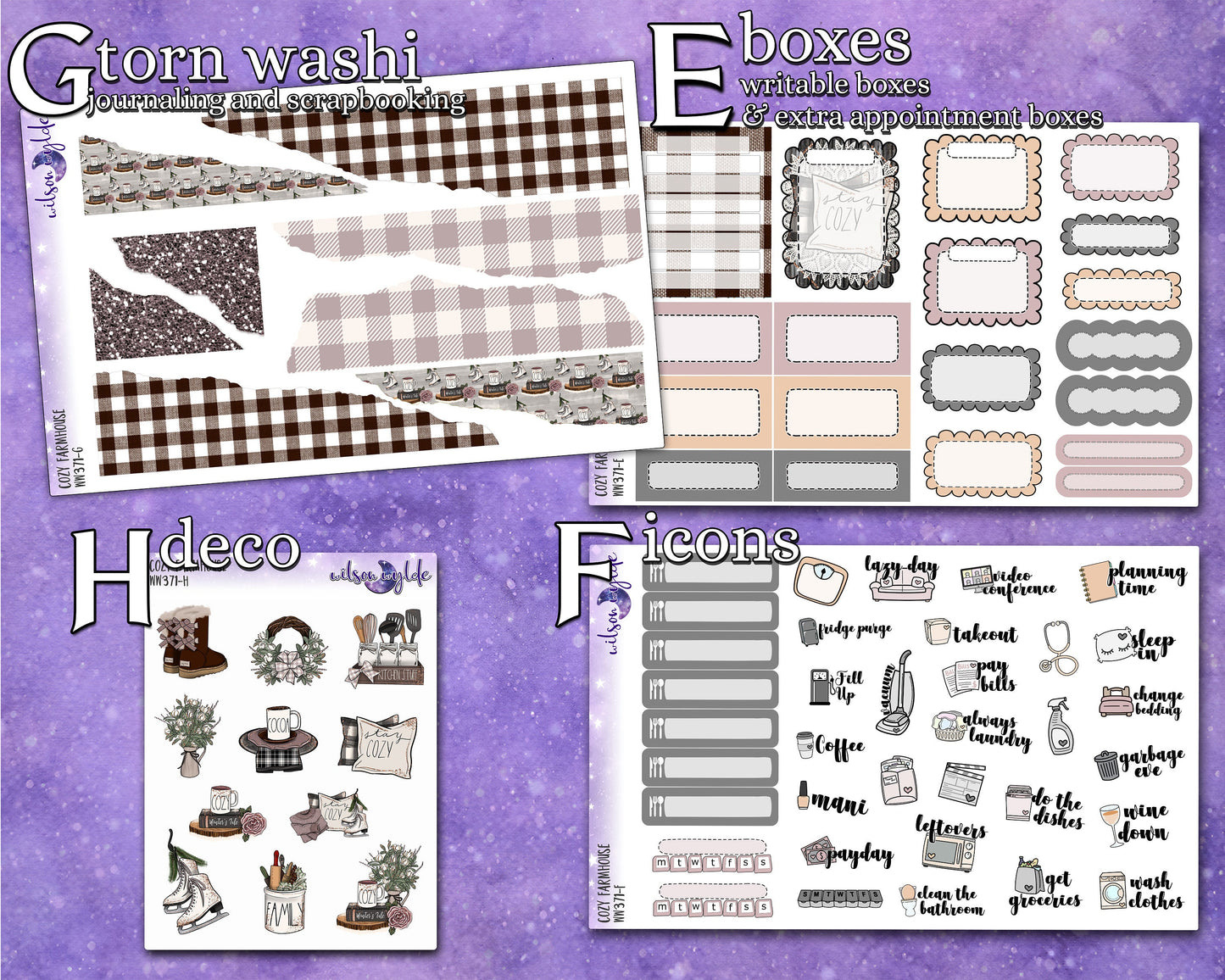 Cozy Farmhouse full weekly sticker kit, HOBONICHI COUSIN format, a la carte and bundle options. WW371