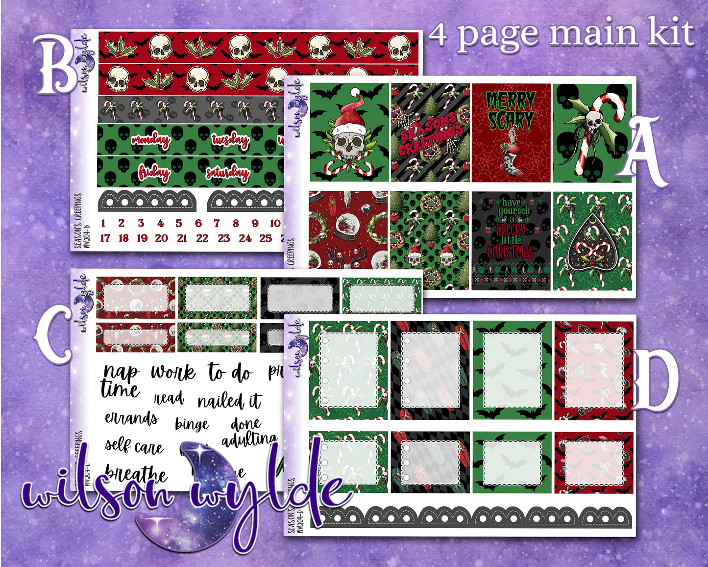 Season's Creepings full weekly sticker kit, STANDARD VERTICAL format, a la carte and bundle options. WW204