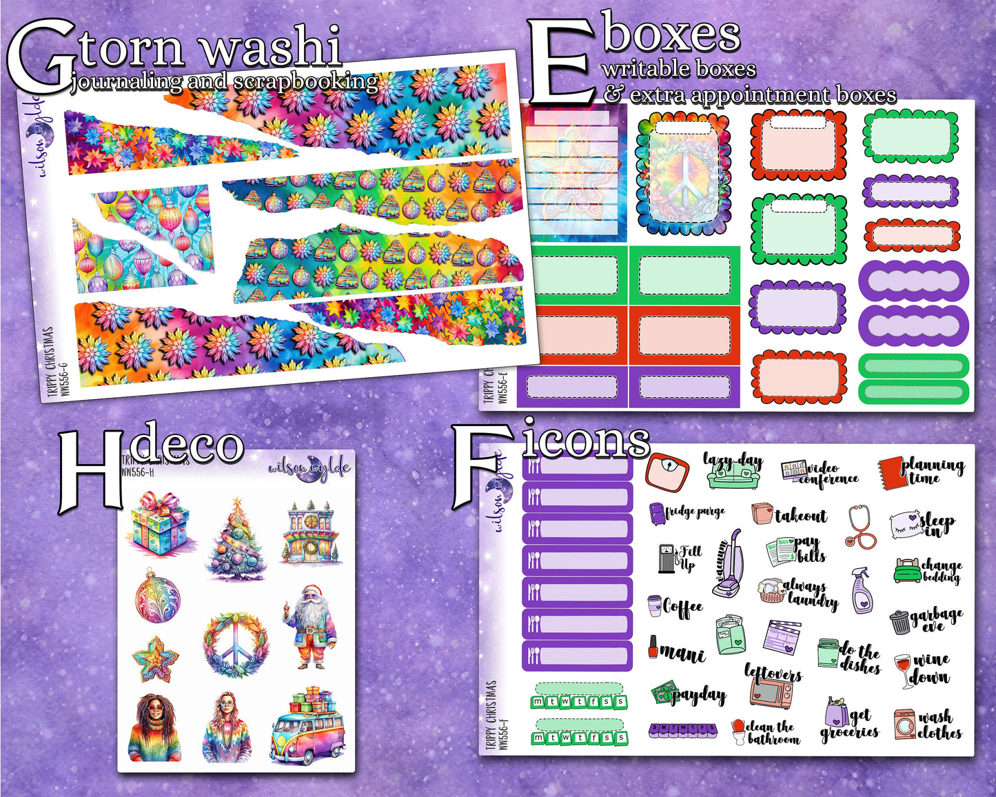 OVERSTOCK Trippy Christmas full weekly sticker kit, STANDARD VERTICAL format, WW556