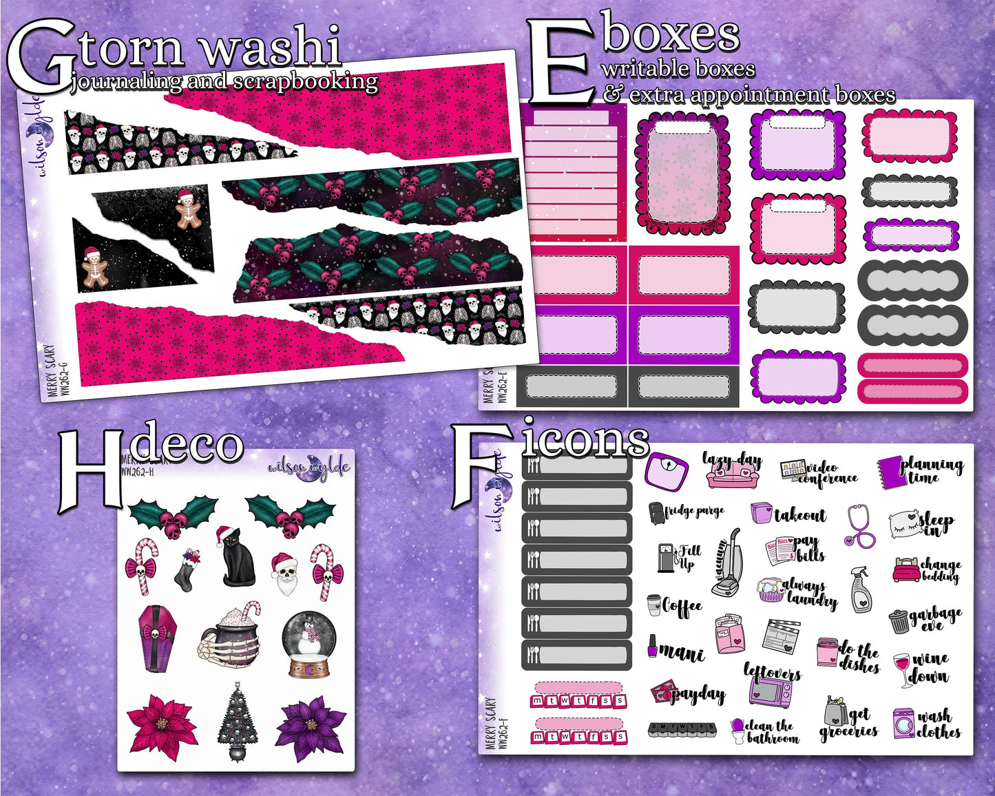 OVERSTOCK Merry Scary full weekly sticker kit, STANDARD VERTICAL format, WW262