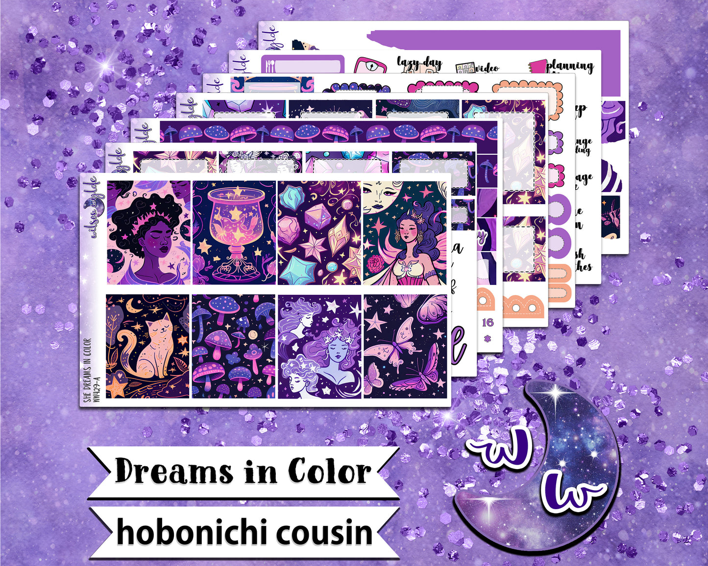 Dreams in Color full weekly sticker kit, HOBONICHI COUSIN format, a la carte and bundle options. WW429