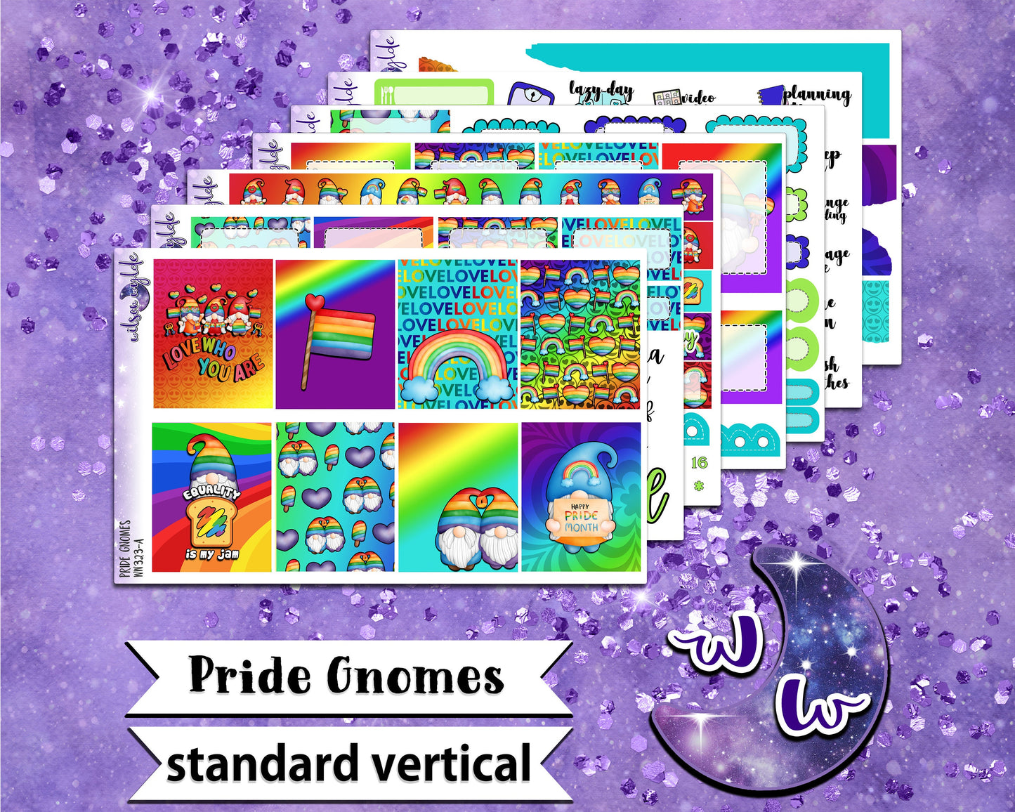 OVERSTOCK Pride Gnomes full weekly sticker kit, STANDARD VERTICAL format, WW323