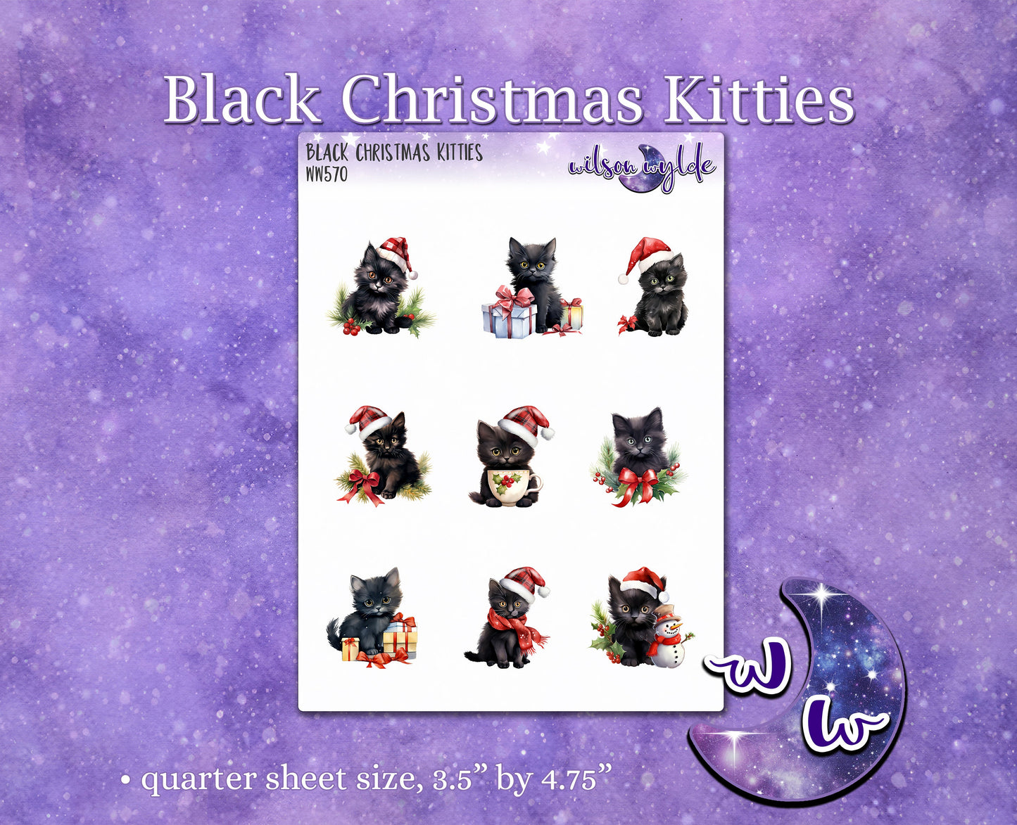 Black Christmas Kitties deco planner stickers, WW570