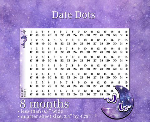 Date Dots planner stickers, WW554