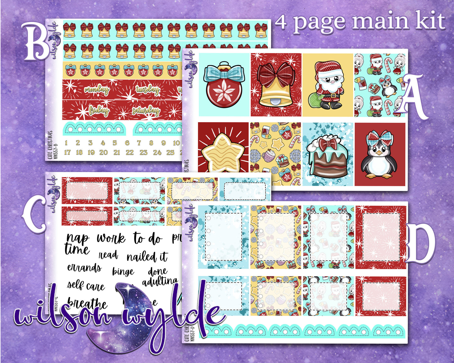 Cute Christmas weekly sticker kit, HOBONICHI COUSIN format, a la carte and bundle options. WW557