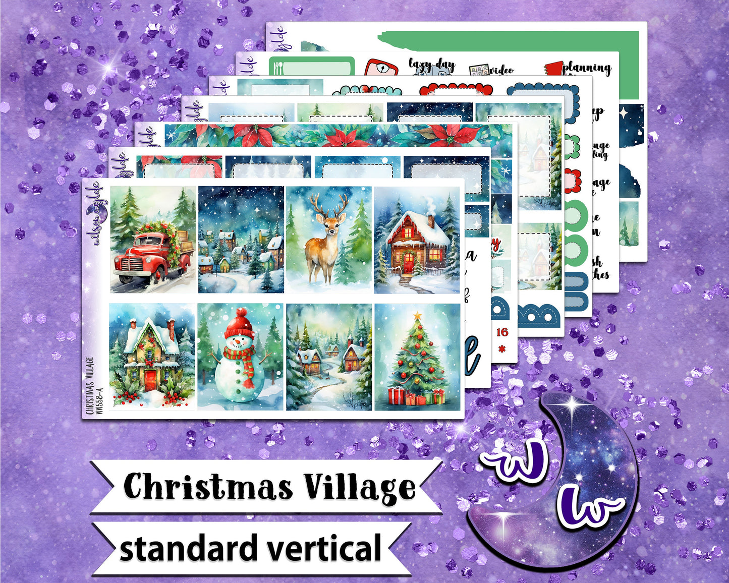 Christmas Village full weekly sticker kit, STANDARD VERTICAL format, a la carte and bundle options. WW558