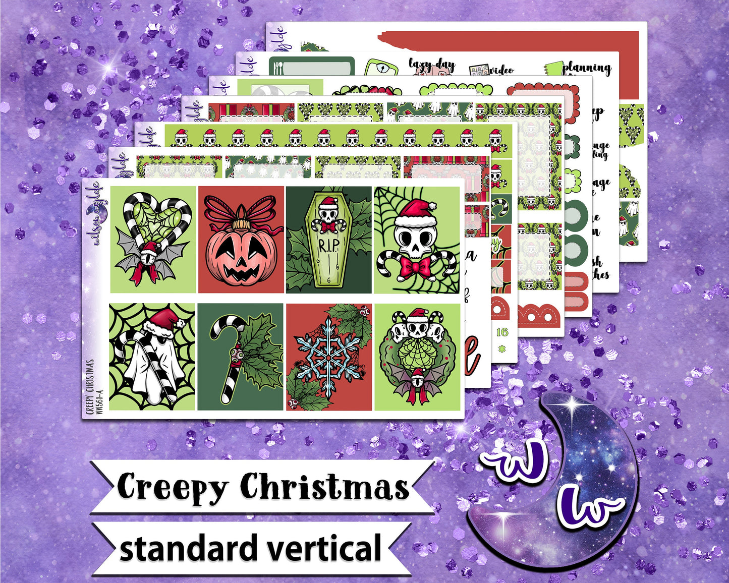 Creepy Christmas full weekly sticker kit, STANDARD VERTICAL format, a la carte and bundle options. WW561