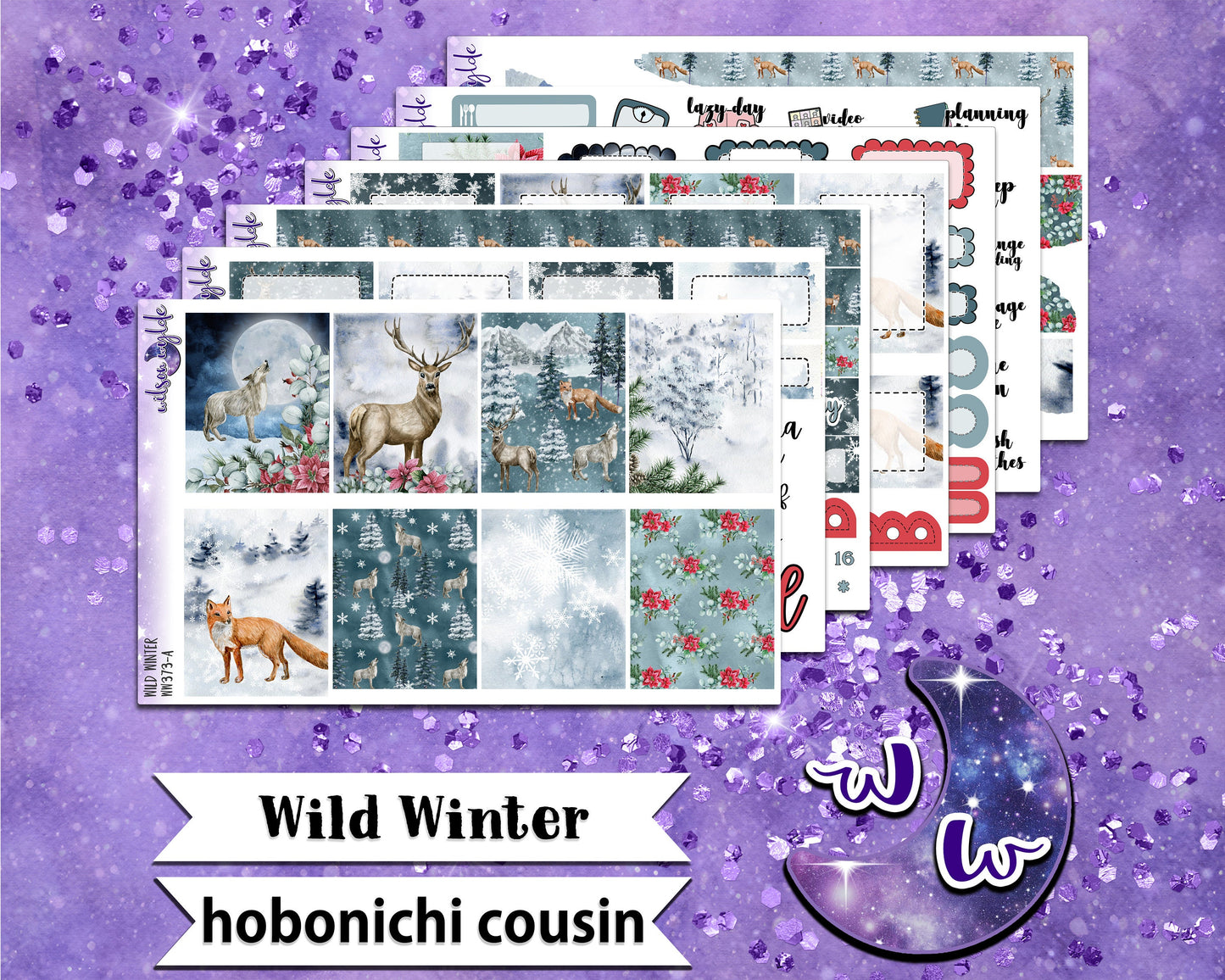 Wild Winter weekly sticker kit, HOBONICHI COUSIN format, a la carte and bundle options. WW373