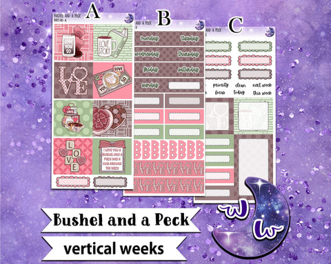 Bushel and a Peck weekly sticker kit, VERTICAL WEEKS format, Print Pression weeks, a la carte and bundle options. WW598
