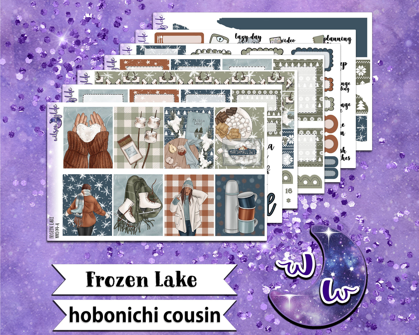 Frozen Lake full weekly sticker kit, HOBONICHI COUSIN format, a la carte and bundle options. WW594