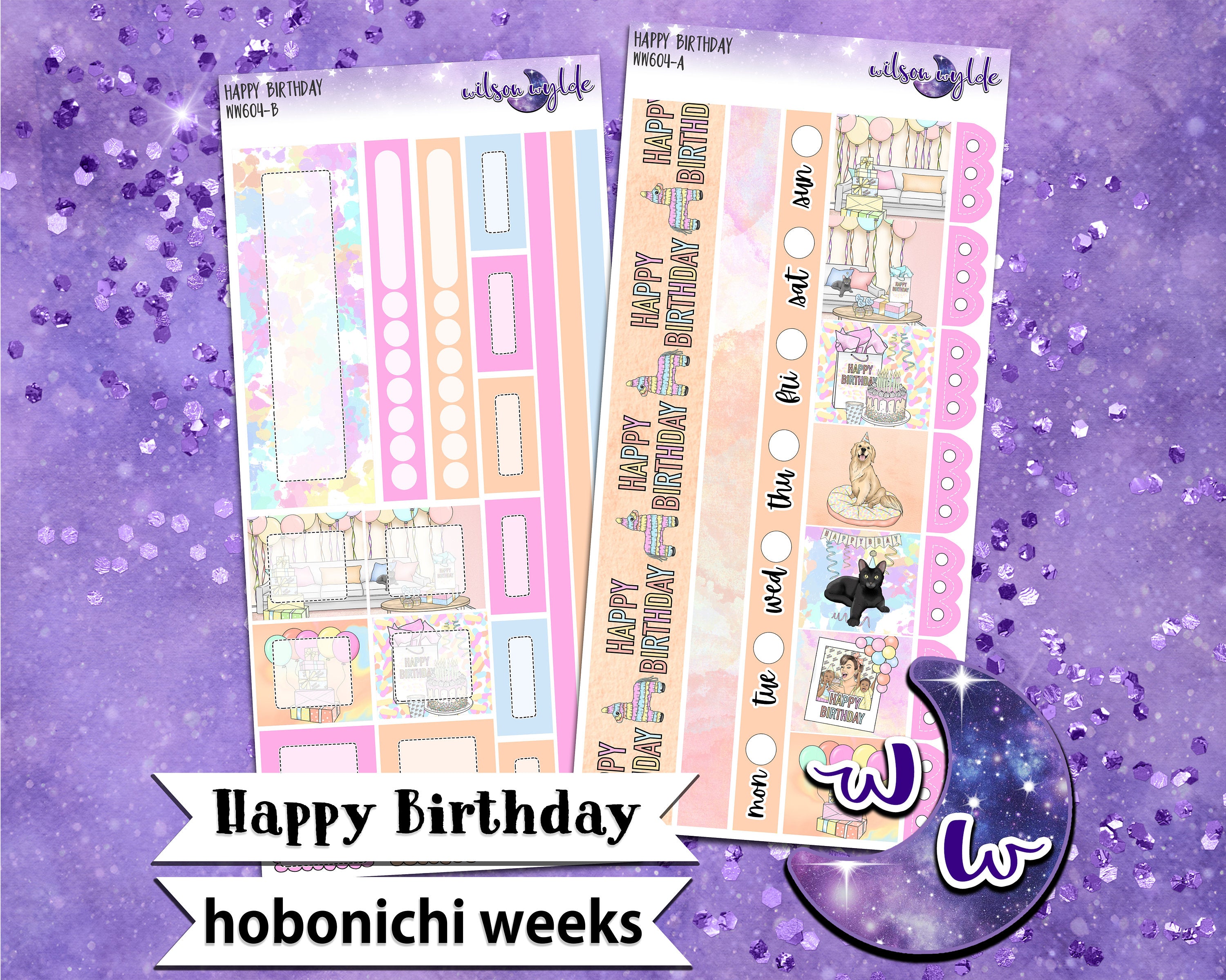 Happy Birthday weekly sticker kit, HOBONICHI WEEKS format, a la carte ...