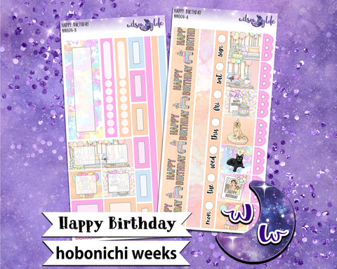 Happy Birthday weekly sticker kit, HOBONICHI WEEKS format, a la carte and bundle options. WW604