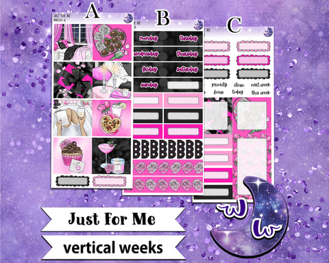Just For Me weekly sticker kit, VERTICAL WEEKS format, Print Pression weeks, a la carte and bundle options. WW597