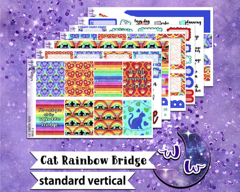 Cat Rainbow Bridge full weekly sticker kit, STANDARD VERTICAL format, a la carte and bundle options. WW606