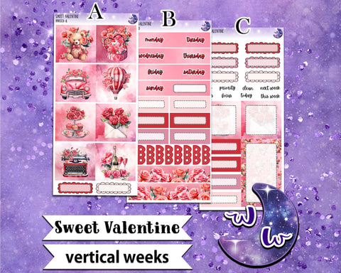 Sweet Valentine weekly sticker kit, VERTICAL WEEKS format, Print Pression weeks, a la carte and bundle options. WW601