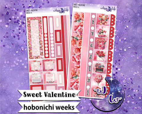 Sweet Valentine weekly sticker kit, HOBONICHI WEEKS format, a la carte and bundle options. WW601