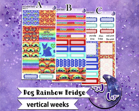 Dog Rainbow Bridge pet memorial weekly sticker kit, VERTICAL WEEKS format, Print Pression weeks, a la carte and bundle options. WW607