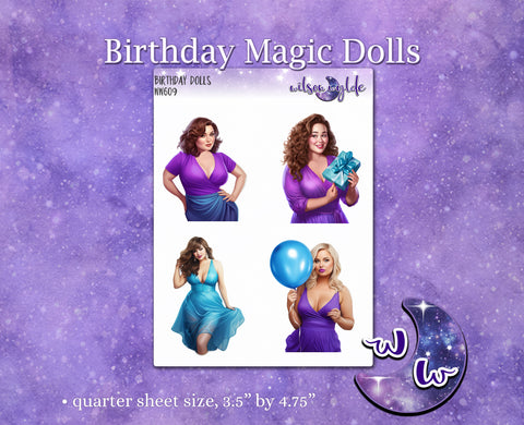 Birthday Magic Dolls deco planner stickers, WW609