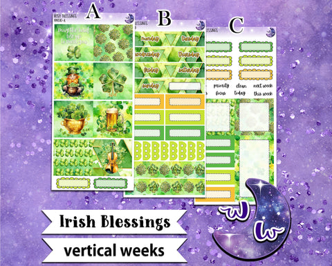 Irish Blessings weekly sticker kit, VERTICAL WEEKS format, Print Pression weeks, a la carte and bundle options. WW610