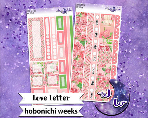 Love Letter weekly sticker kit, HOBONICHI WEEKS format, a la carte and bundle options. WW208