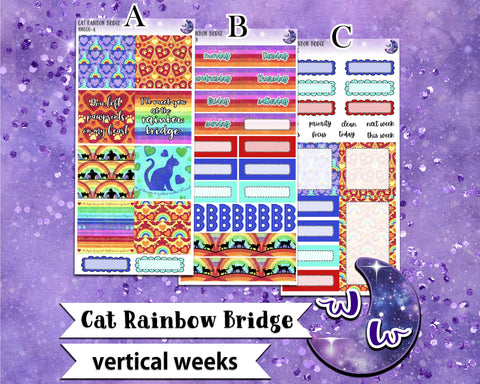 Cat Rainbow Bridge pet memorial weekly sticker kit, VERTICAL WEEKS format, Print Pression weeks, a la carte and bundle options. WW606
