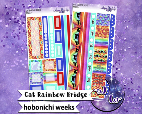 Cat Rainbow Bridge pet memorial weekly sticker kit, HOBONICHI WEEKS format, a la carte and bundle options. WW606