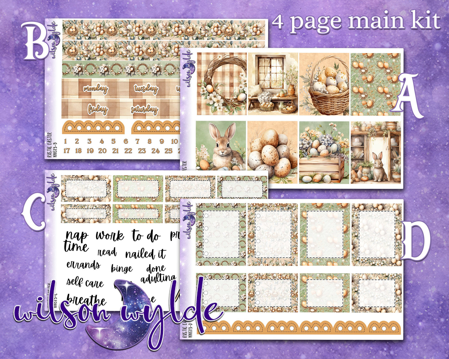 Rustic Easter full weekly sticker kit, STANDARD VERTICAL format, a la carte and bundle options. WW613