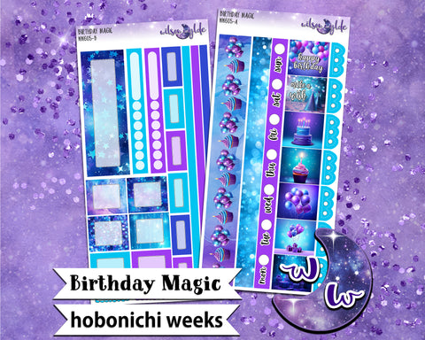 Birthday Magic weekly sticker kit, HOBONICHI WEEKS format, a la carte and bundle options. WW605