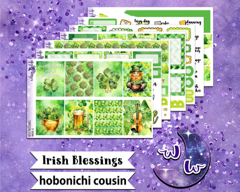 Irish Blessings full weekly sticker kit, HOBONICHI COUSIN format, a la carte and bundle options. WW610