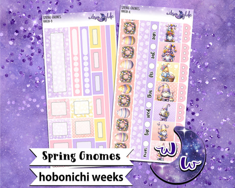 Spring Gnomes weekly sticker kit, HOBONICHI WEEKS format, a la carte and bundle options. WW611
