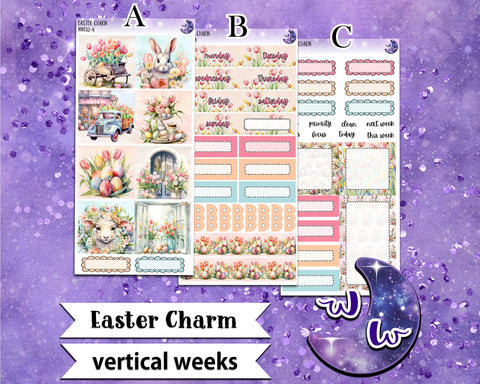 Easter Charm weekly sticker kit, VERTICAL WEEKS format, Print Pression weeks, a la carte and bundle options. WW612